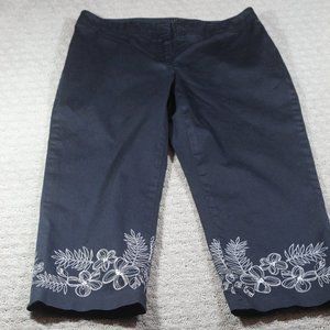 Apostrophe Size 8P Navy Blue Embroidered Capri Pants